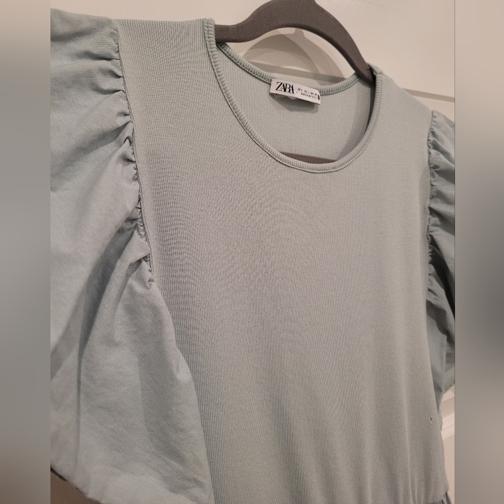 Zara Ruffled Sleeve Blue Dress, Large - Picture 2 of 6